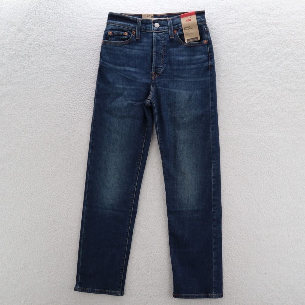 Levis Jeans Womens 26 Blue Wedgie Straight Dark Wash Mid Rise Button Fly Denim